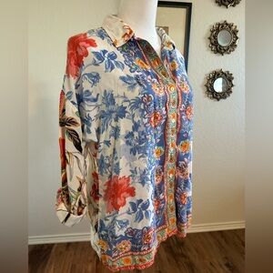 Grace Women's Floral Multicolored Long Sleeve Button Down Top